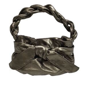 Furla Leather Gold Metallic Hobo Bag Braided Strap Bow Mini Handbag